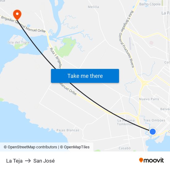 La Teja to San José map