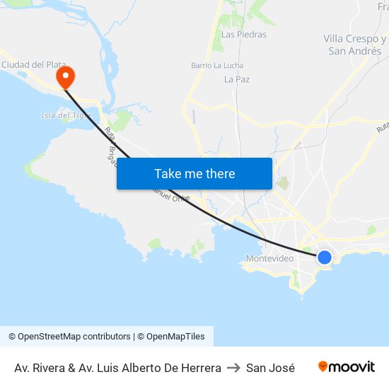Av. Rivera & Av. Luis Alberto De Herrera to San José map