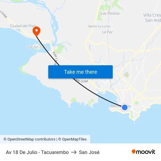 Av 18 De Julio - Tacuarembo to San José map