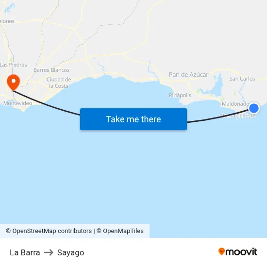 La Barra to Sayago map