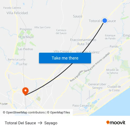 Totoral Del Sauce to Sayago map