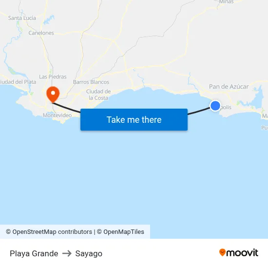 Playa Grande to Sayago map
