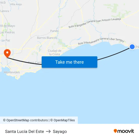 Santa Lucía Del Este to Sayago map