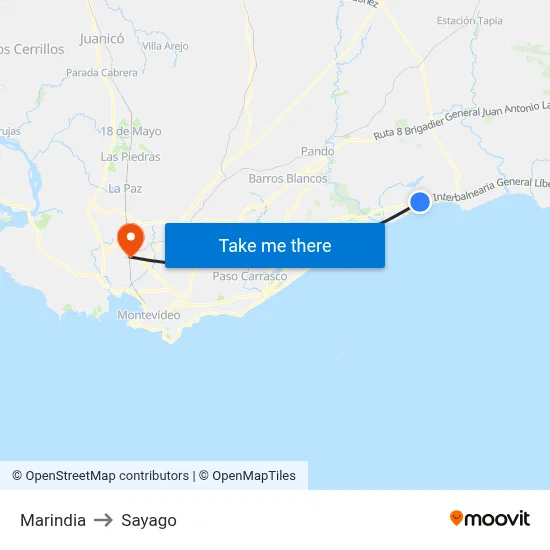 Marindia to Sayago map