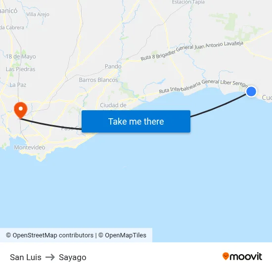 San Luis to Sayago map