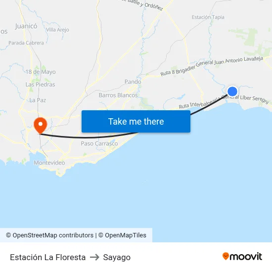 Estación La Floresta to Sayago map