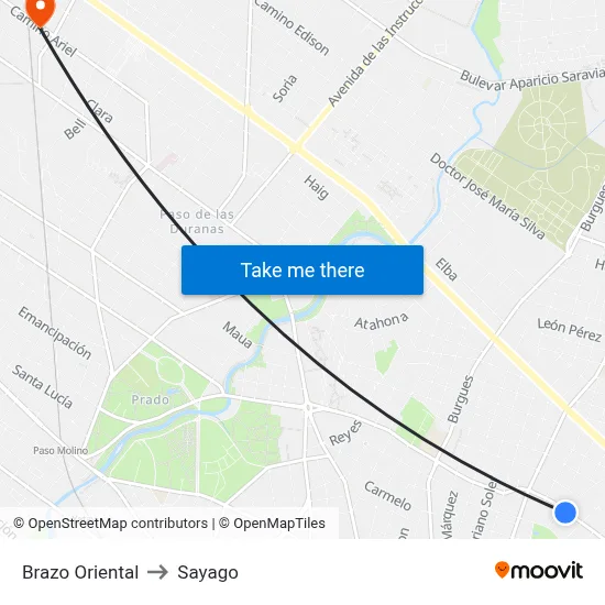 Brazo Oriental to Sayago map