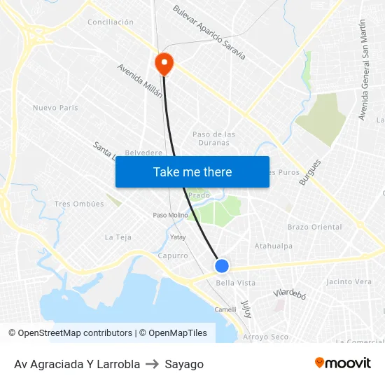 Av Agraciada Y Larrobla to Sayago map