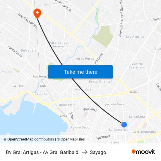 Bv Gral Artigas - Av Gral Garibaldi to Sayago map