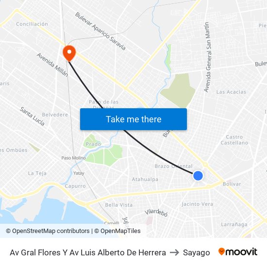 Av Gral Flores Y Av Luis Alberto De Herrera to Sayago map