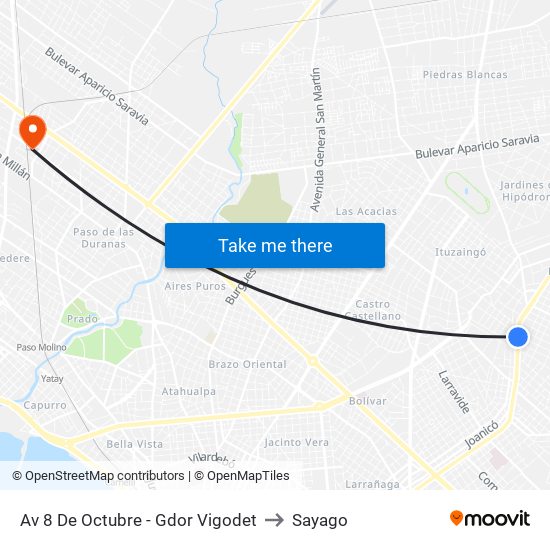Av 8 De Octubre - Gdor Vigodet to Sayago map
