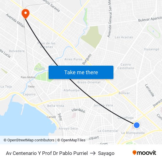 Av Centenario Y Prof Dr Pablo Purriel to Sayago map