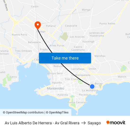 Av Luis Alberto De Herrera - Av Gral Rivera to Sayago map