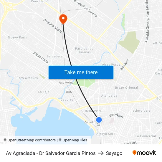 Av Agraciada - Dr Salvador Garcia Pintos to Sayago map