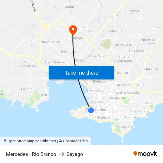 Mercedes - Rio Branco to Sayago map