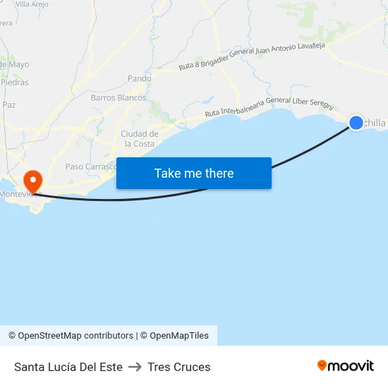 Santa Lucía Del Este to Tres Cruces map