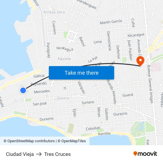 Ciudad Vieja to Tres Cruces map