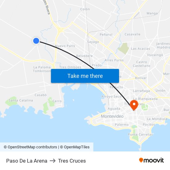 Paso De La Arena to Tres Cruces map