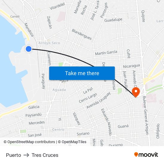 Puerto to Tres Cruces map