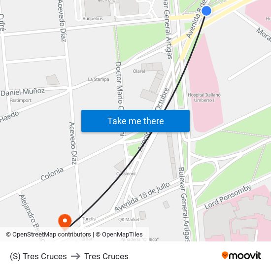 (S) Tres Cruces to Tres Cruces map