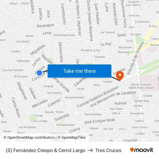(S) Fernández Crespo & Cerrol Largo to Tres Cruces map