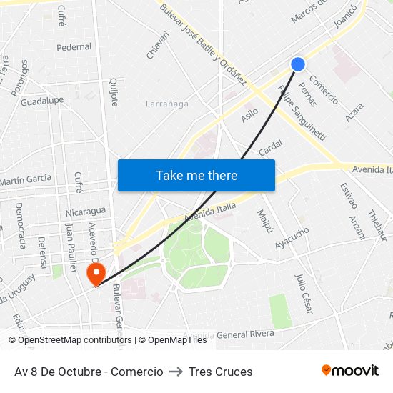 Av 8 De Octubre - Comercio to Tres Cruces map