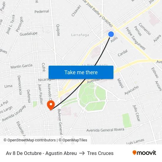 Av 8 De Octubre - Agustin Abreu to Tres Cruces map