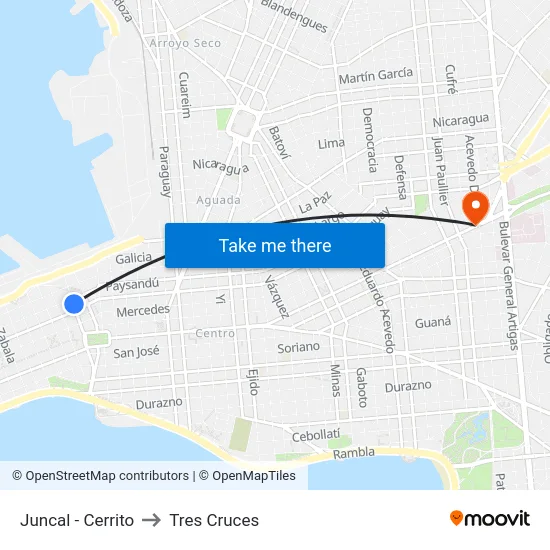 Juncal - Cerrito to Tres Cruces map