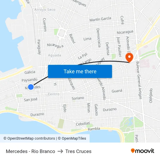 Mercedes - Rio Branco to Tres Cruces map