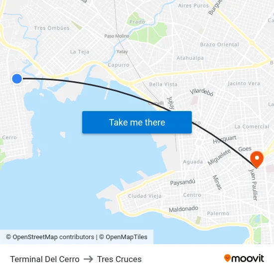 Terminal Del Cerro to Tres Cruces map
