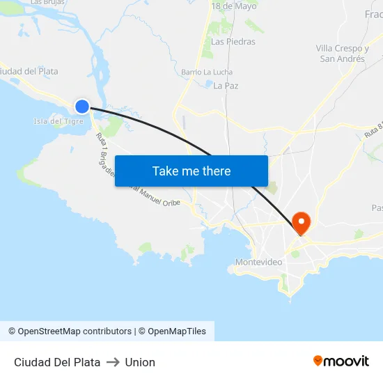Ciudad Del Plata to Union map