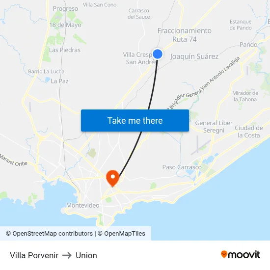 Villa Porvenir to Union map