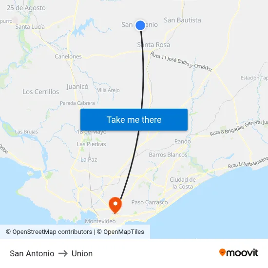 San Antonio to Union map
