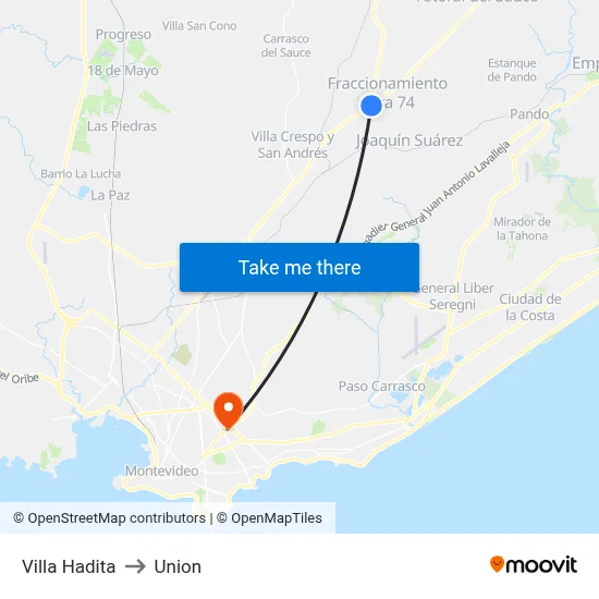 Villa Hadita to Union map