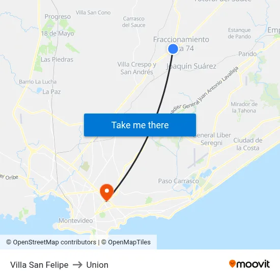 Villa San Felipe to Union map