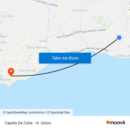 Capilla De Cella to Union map