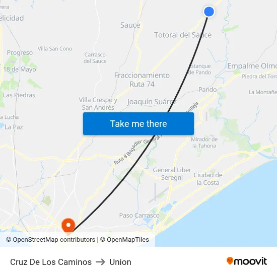 Cruz De Los Caminos to Union map