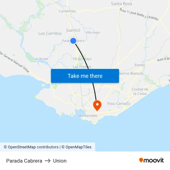 Parada Cabrera to Union map