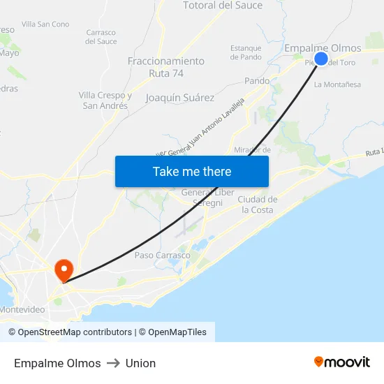 Empalme Olmos to Union map