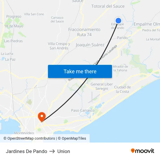 Jardines De Pando to Union map