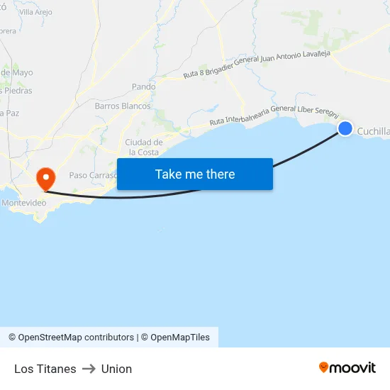 Los Titanes to Union map