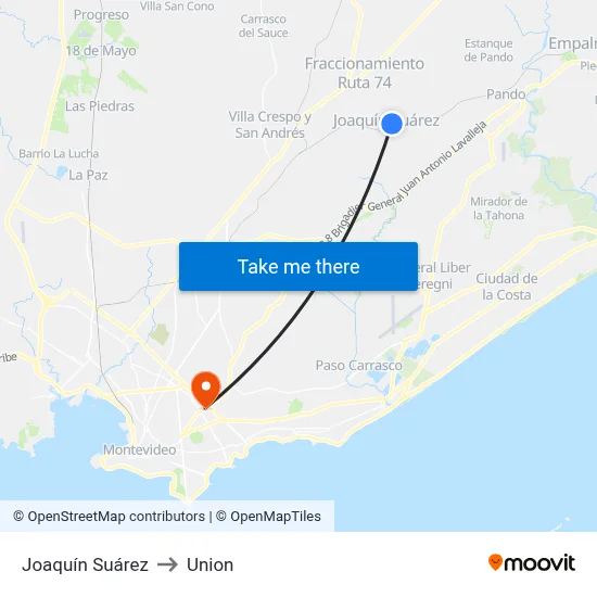 Joaquín Suárez to Union map