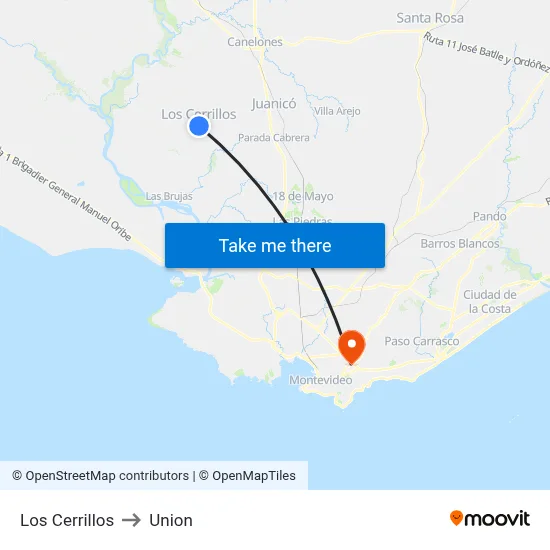 Los Cerrillos to Union map