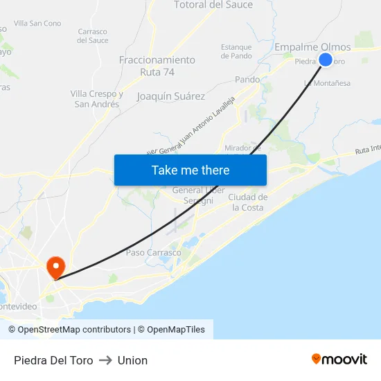 Piedra Del Toro to Union map