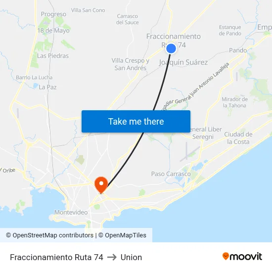 Fraccionamiento Ruta 74 to Union map