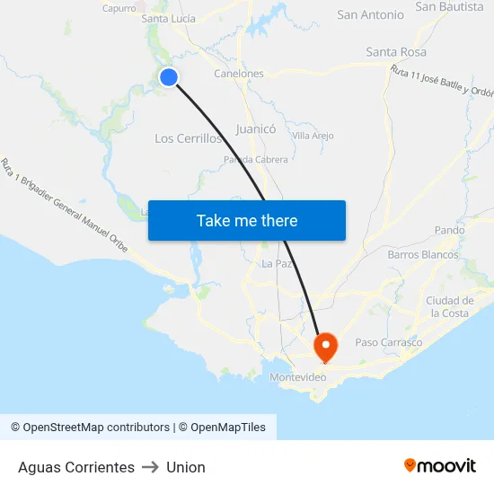 Aguas Corrientes to Union map