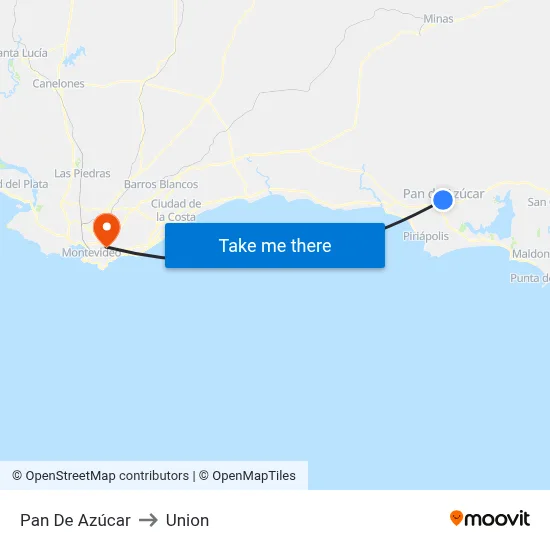 Pan De Azúcar to Union map
