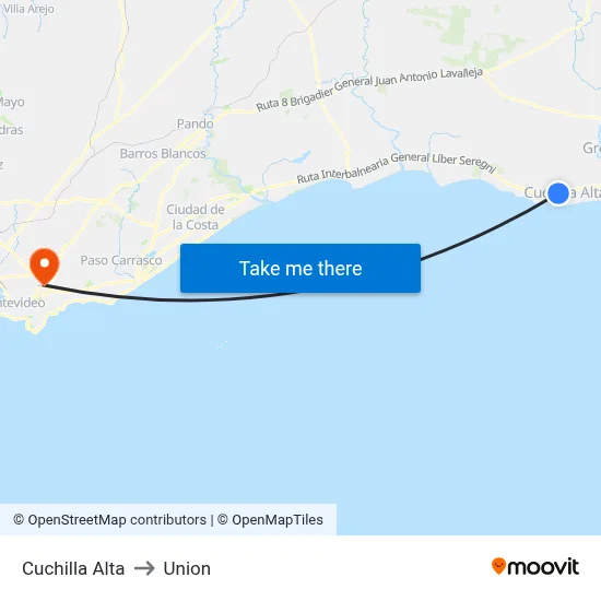 Cuchilla Alta to Union map