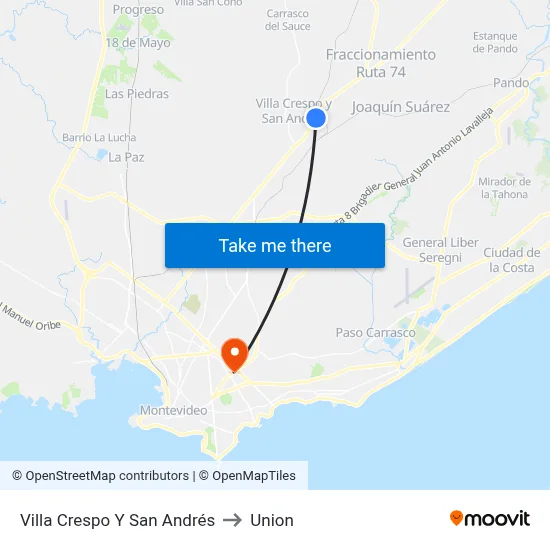 Villa Crespo Y San Andrés to Union map