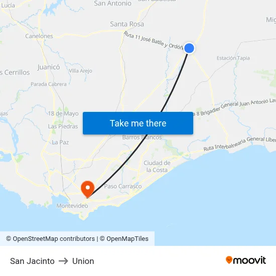 San Jacinto to Union map